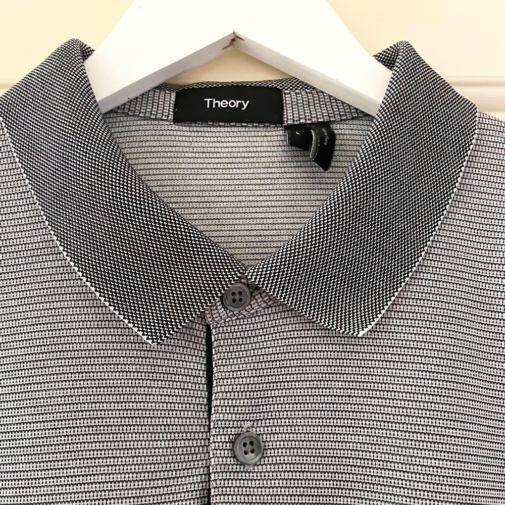 Mens Theory Black and White Polo Shirt - Size L *runs small*
